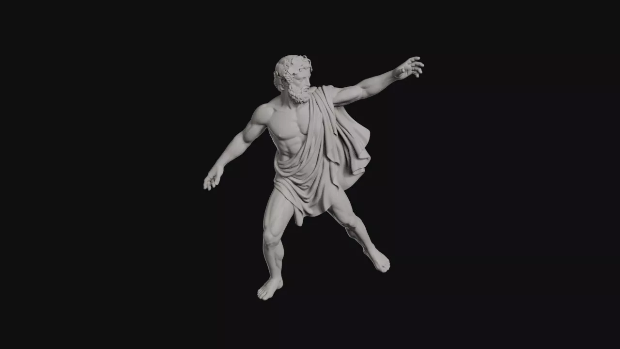 Dionysus Hurling Pose With Grapevine Wreath And Cloak Statue 3D print model