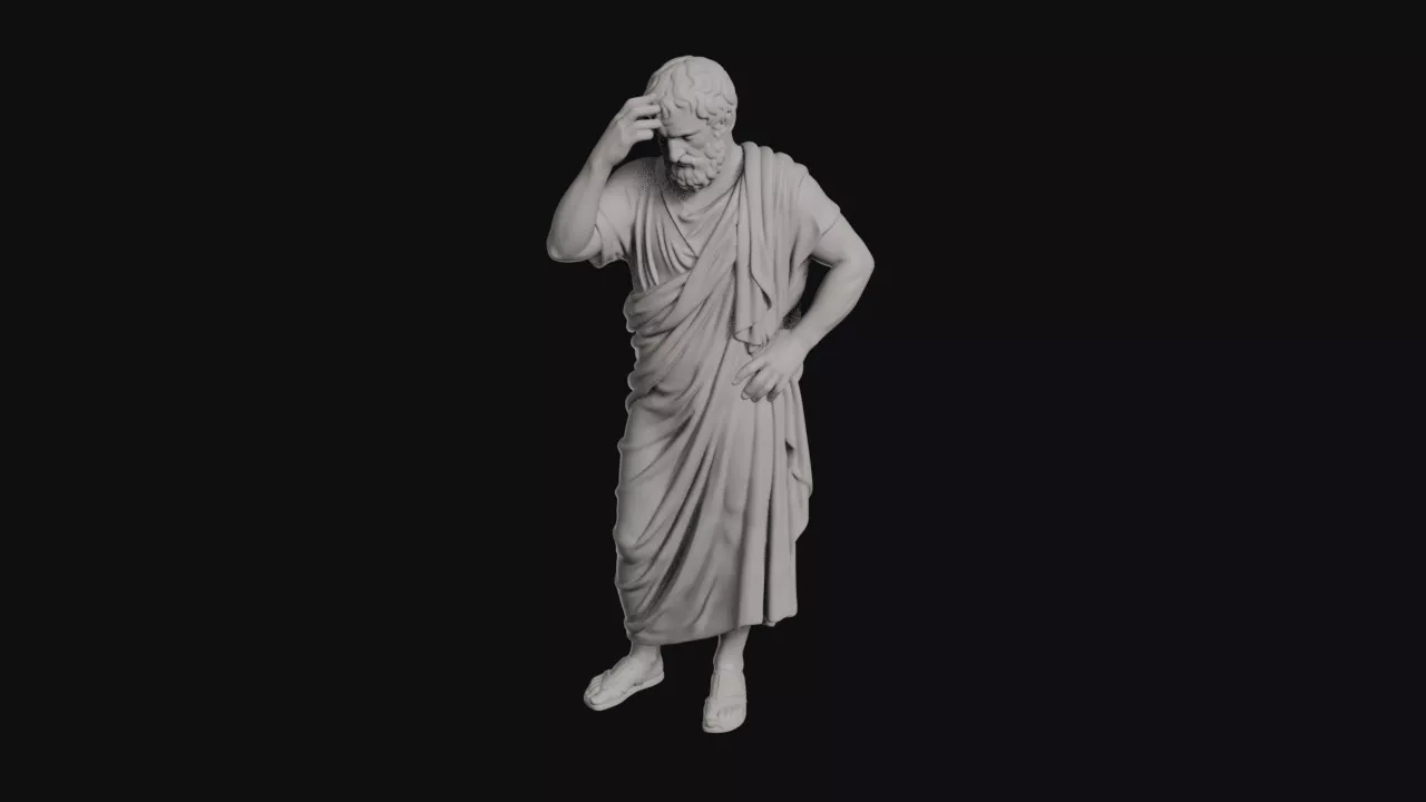 Troubled Philosopher Hand On Head Wearing Toga Sandals Statue 3D print model