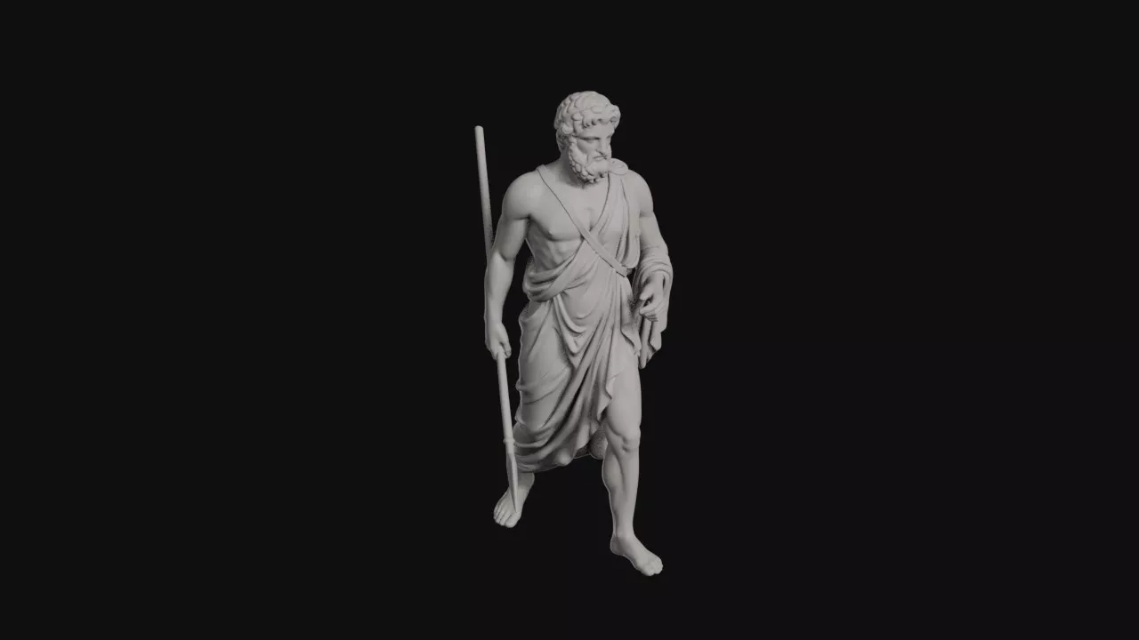 Iris Draped Bearded Figure Striding With Long Spear Statue 3D print model