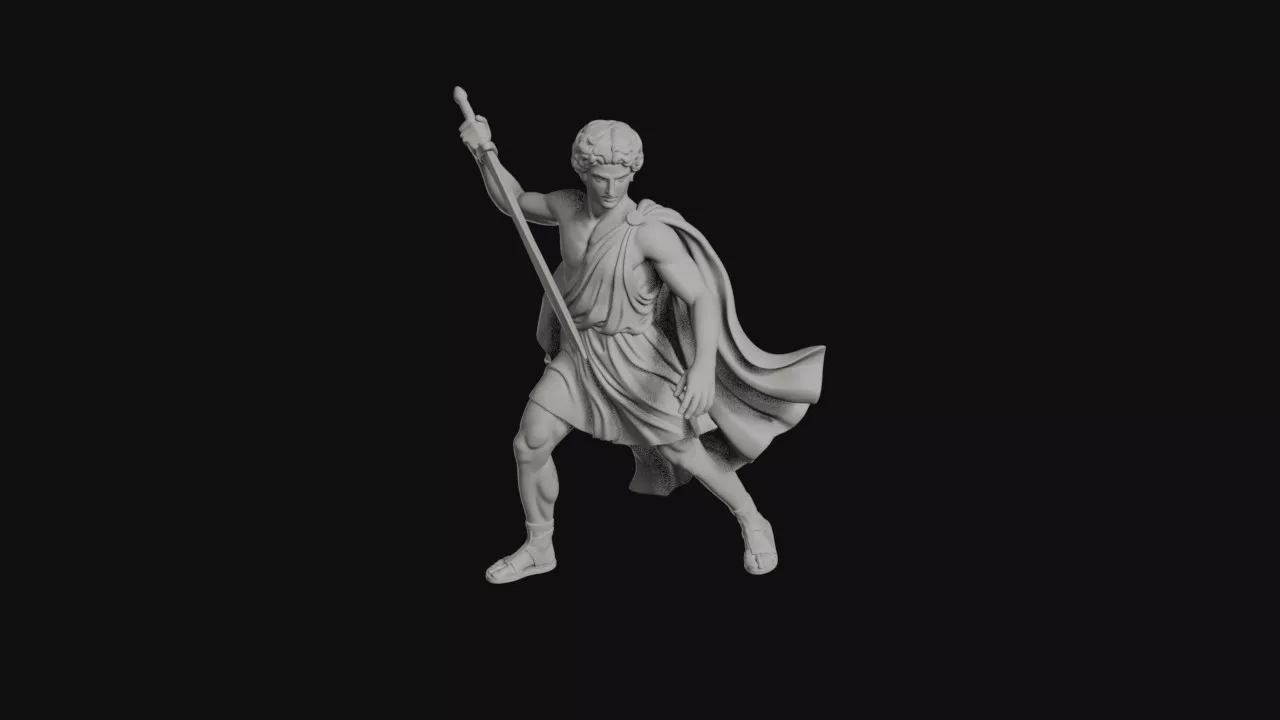 Gaia Caped Figure Raising Sword In Lunging Stance Statue 3D print model