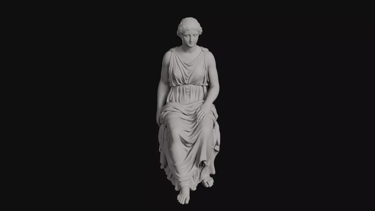 Seated Woman In Belted Chiton With Bun Hairstyle Statue 3D print model