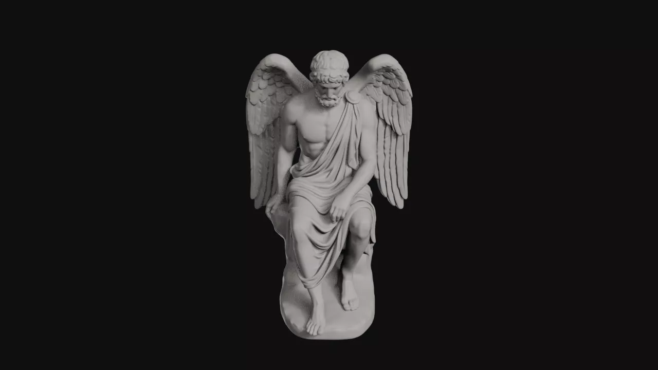 Thanatos Winged Death God Seated Head Bowed Statue 3D print model