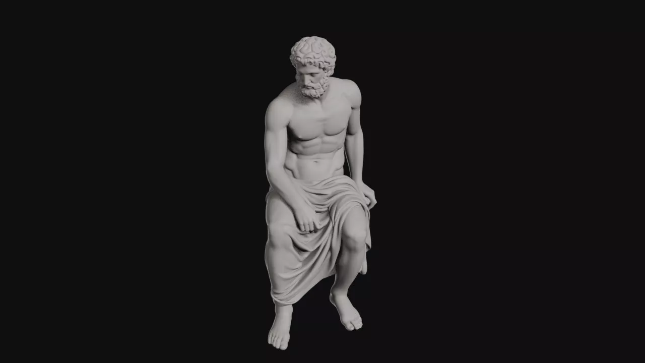 Eros Seated Bearded Muscular Figure With Drapery Statue 3D print model