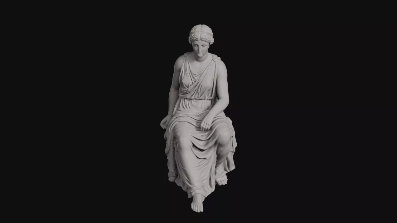 Artemis Seated In Flowing Chiton With Braided Hair Statue 3D print model