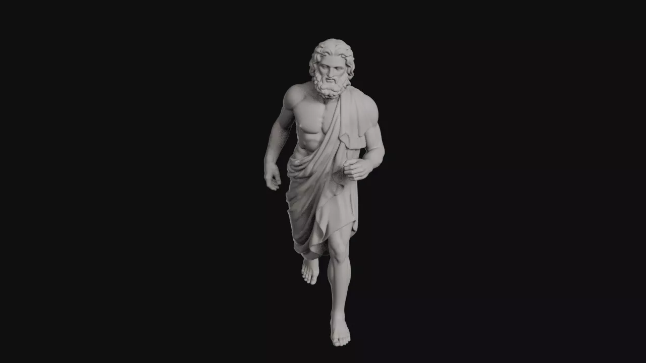 Zeus Bearded God Running In Draped Himation Statue 3D print model
