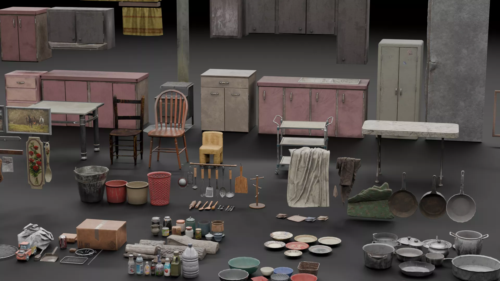 Post Apocalyptic Interior Props Low-poly 3D model