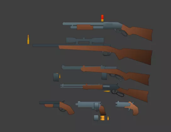 Low poly western guns with simple bones Free low-poly 3D model