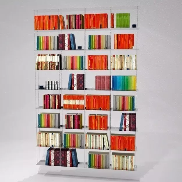 slimline bookcase with books h200 w132 d15 Low-poly 3D model_0