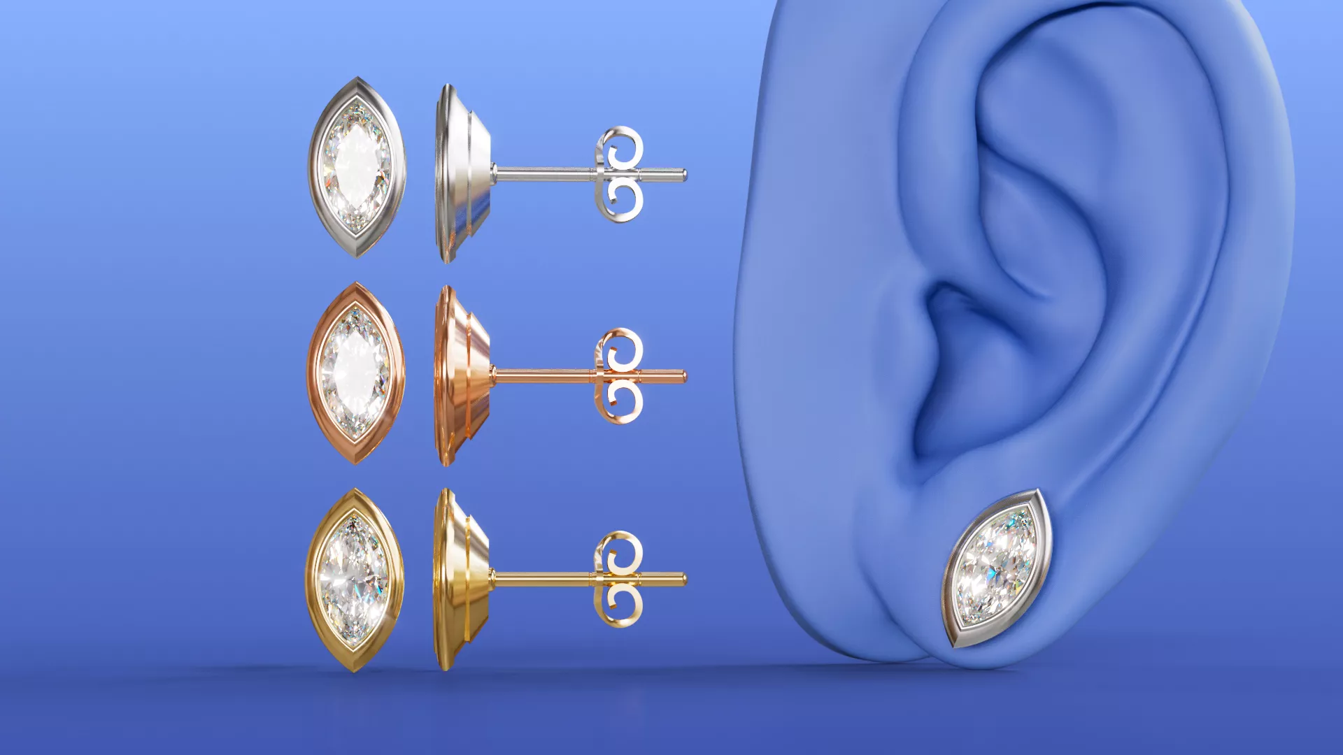 Marquise 8x6mm Bezel-Set Stud Earrings Design 3D print model