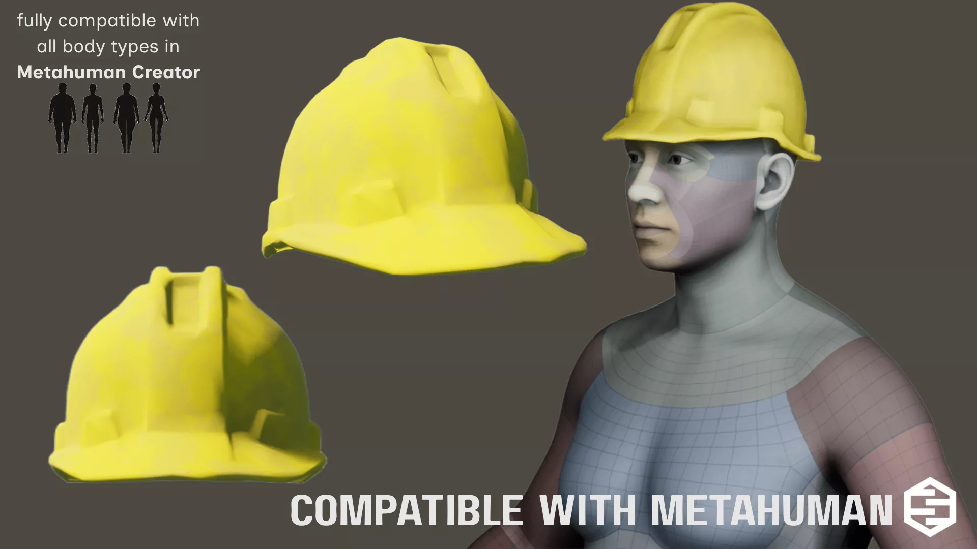 Construction Work Yello Helmet - MetaHuman Compatible Low-poly 3D model