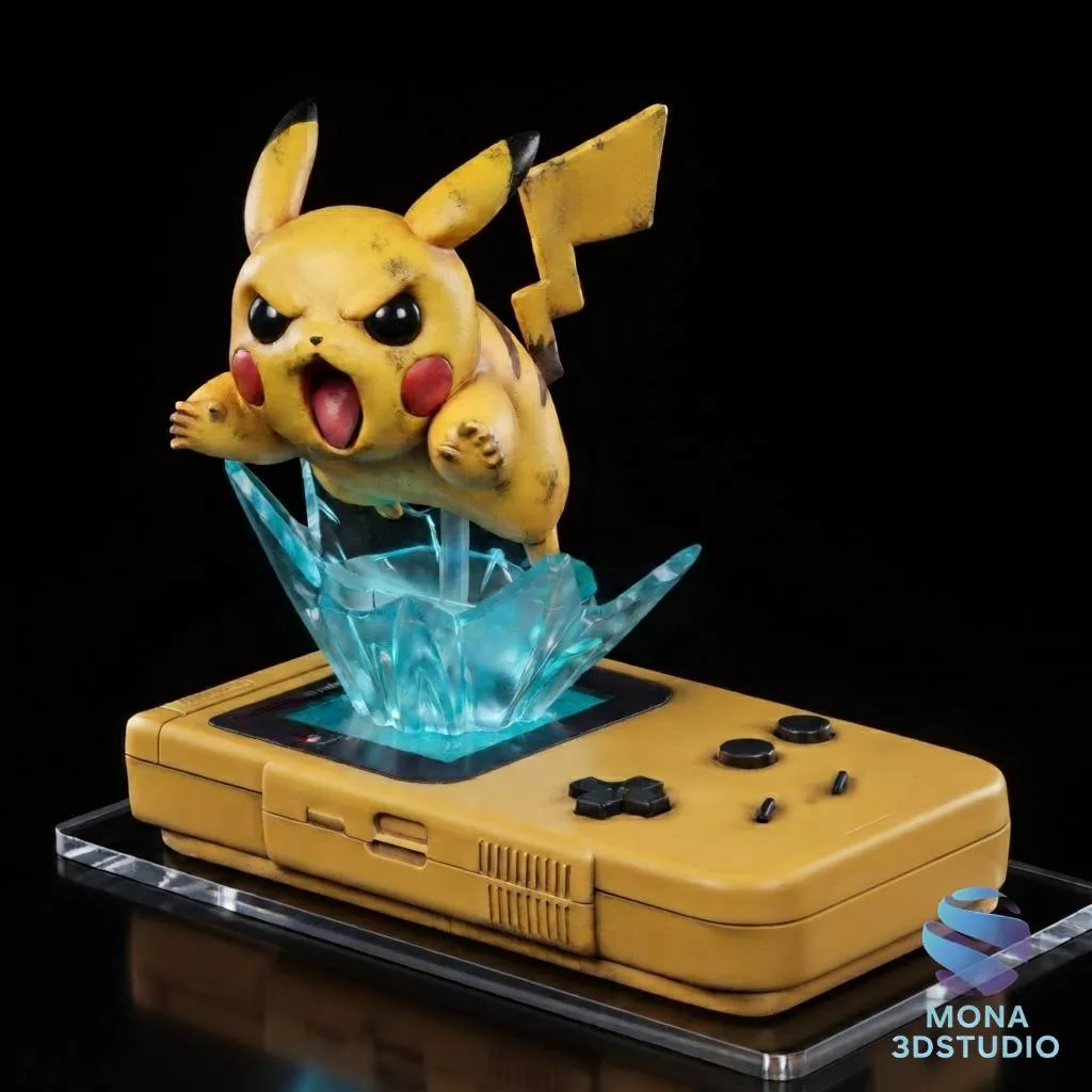 Pikachu Attack Diorama on Game Boy - Presupported STL 3D print model