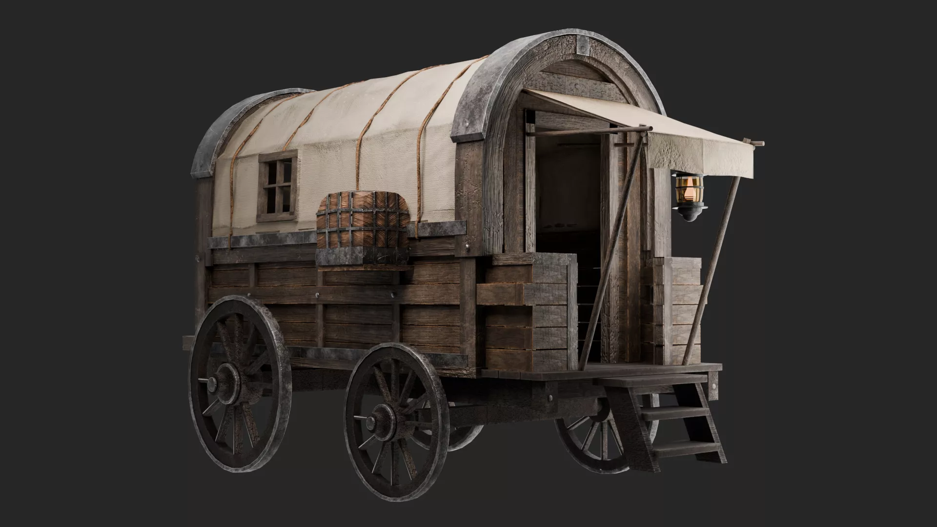 Medieval Merchant Caraval Wagon Low-poly 3D model