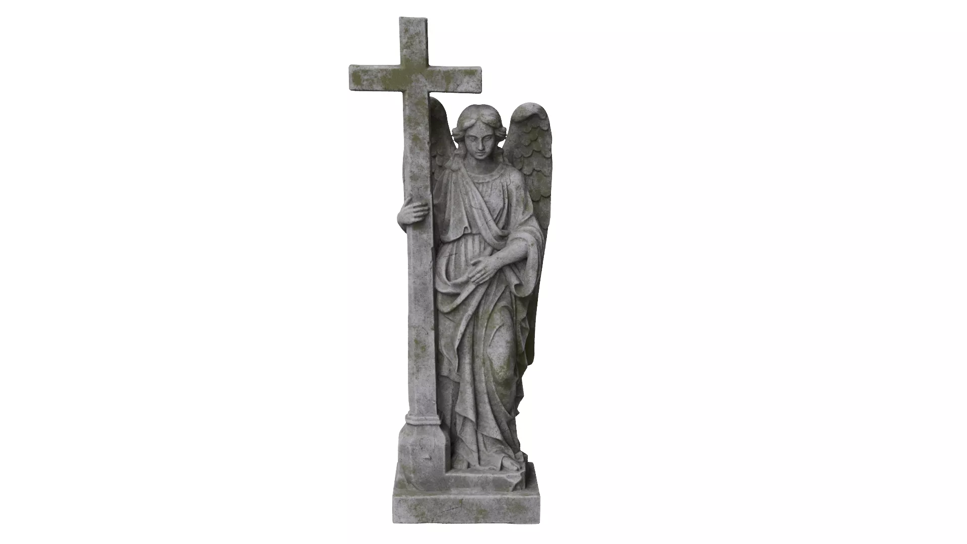 Gothic Stone Angel Statue with Cross 3D model