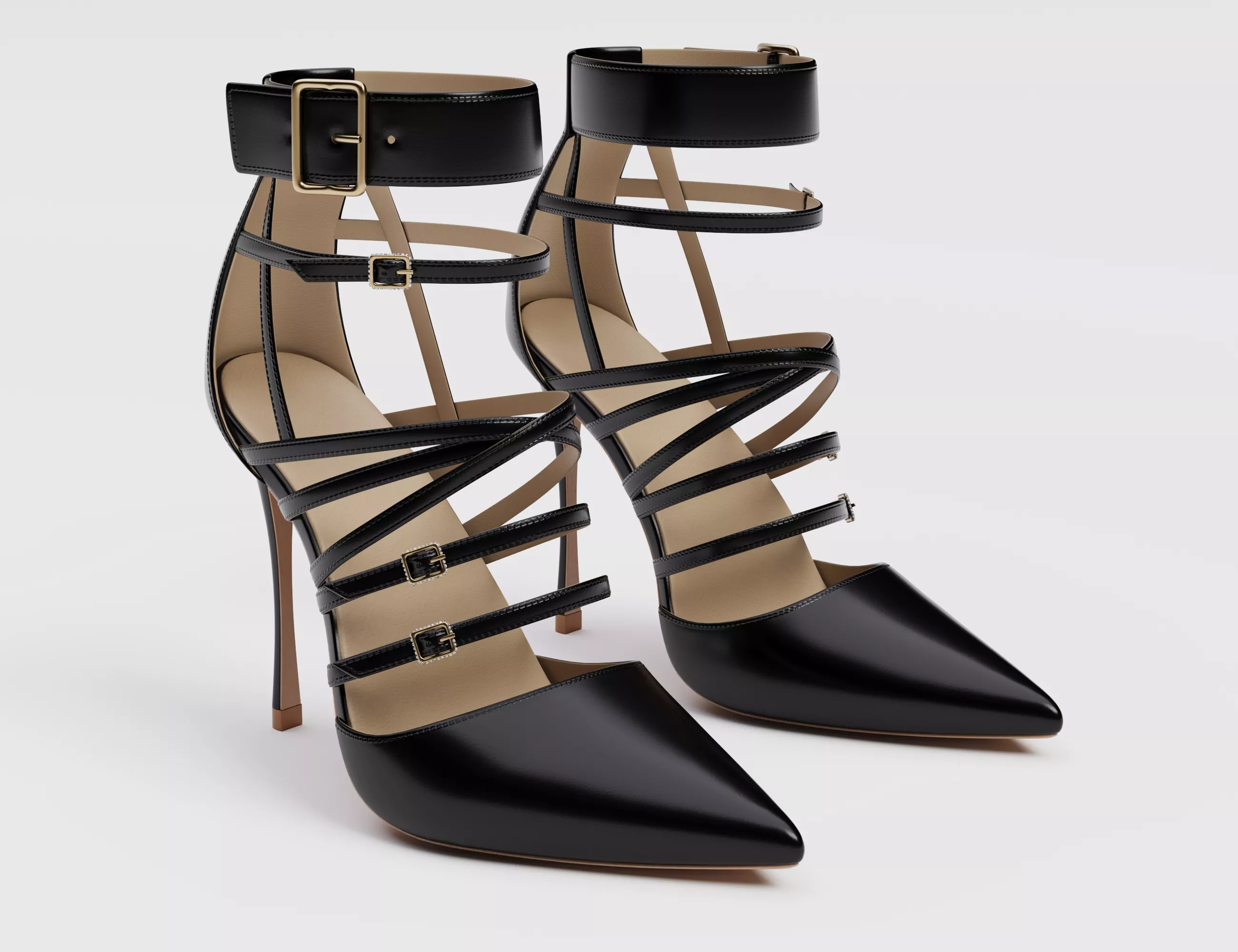 Strappy high heels with crystal decor Low-poly 3D model