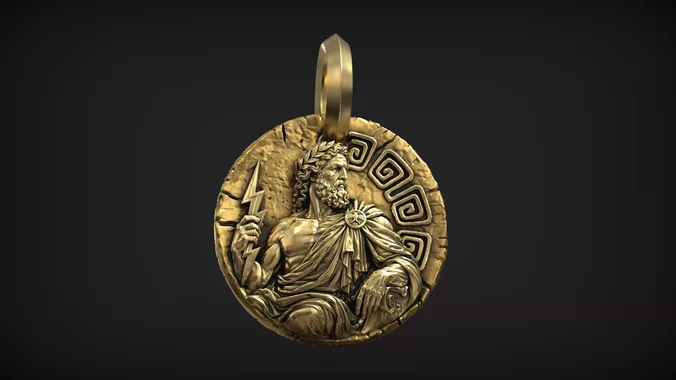Zeus Thunderbolt Greek God Jupiter Medallion Meander Pendant