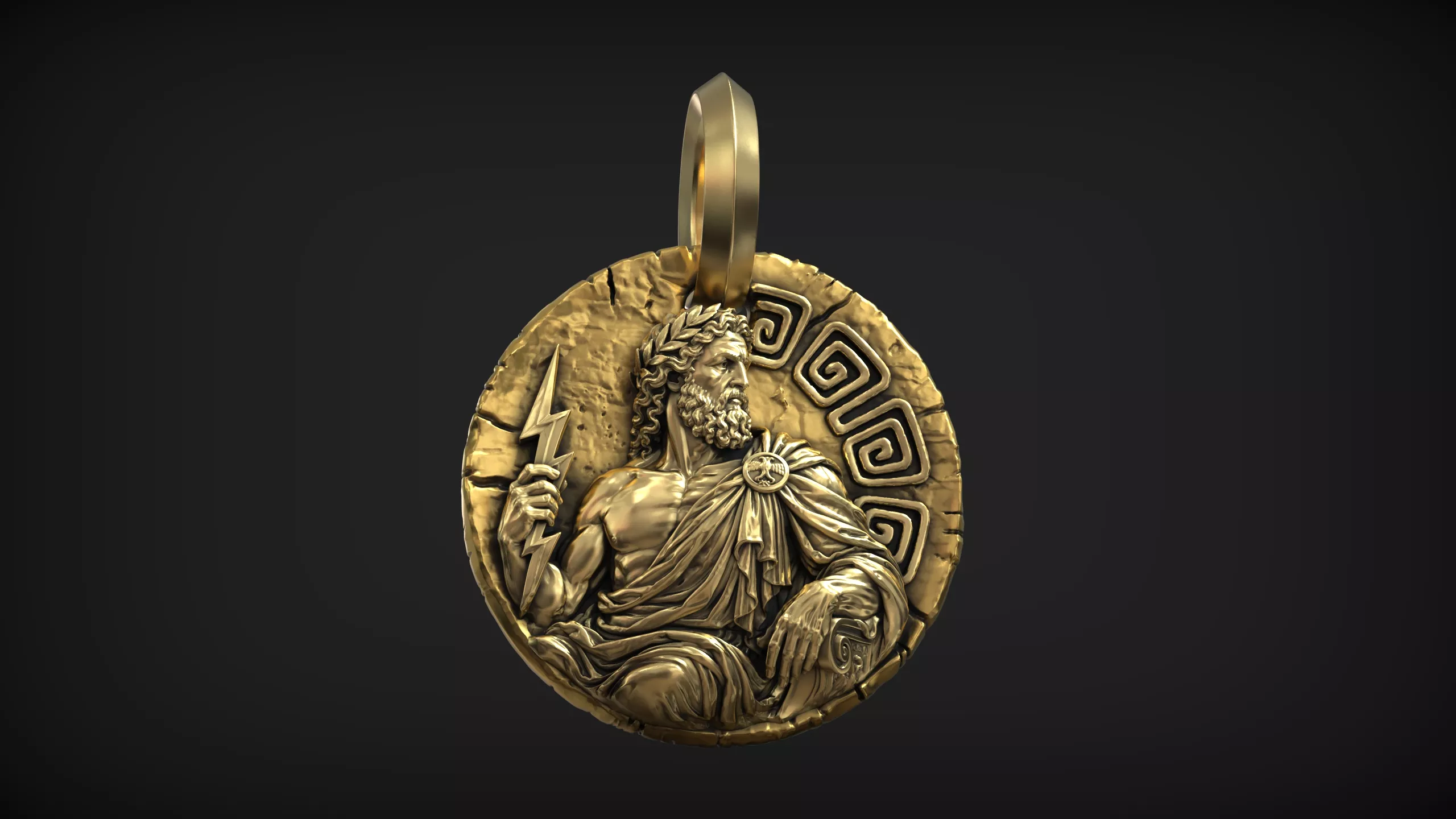 Zeus Thunderbolt Greek God Jupiter Medallion Meander Pendant 3D print model