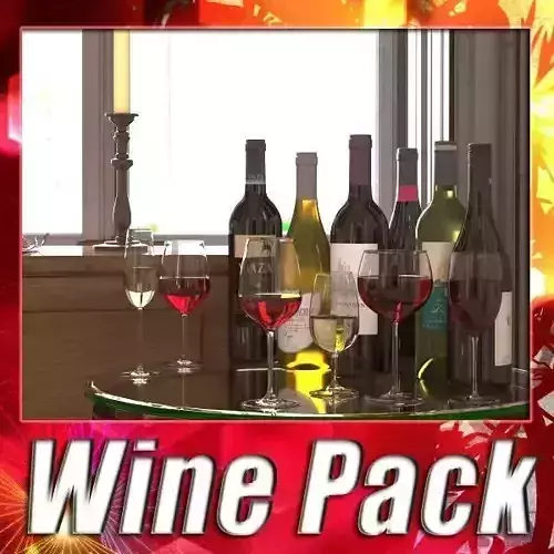 6 Wine Bottles and 6 Wine Glasses 3D model