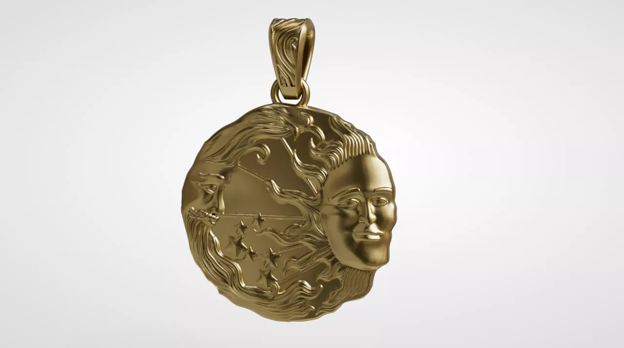 Sun and Moon Pendant Celestial Jewelry 3D Model 3D print model