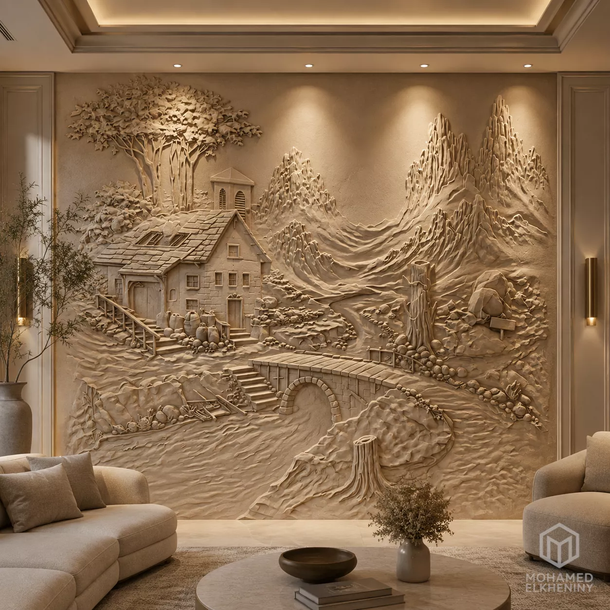 Modern Mountain Landscape Decor Bas Relief Mural STL CNC 49 3D model