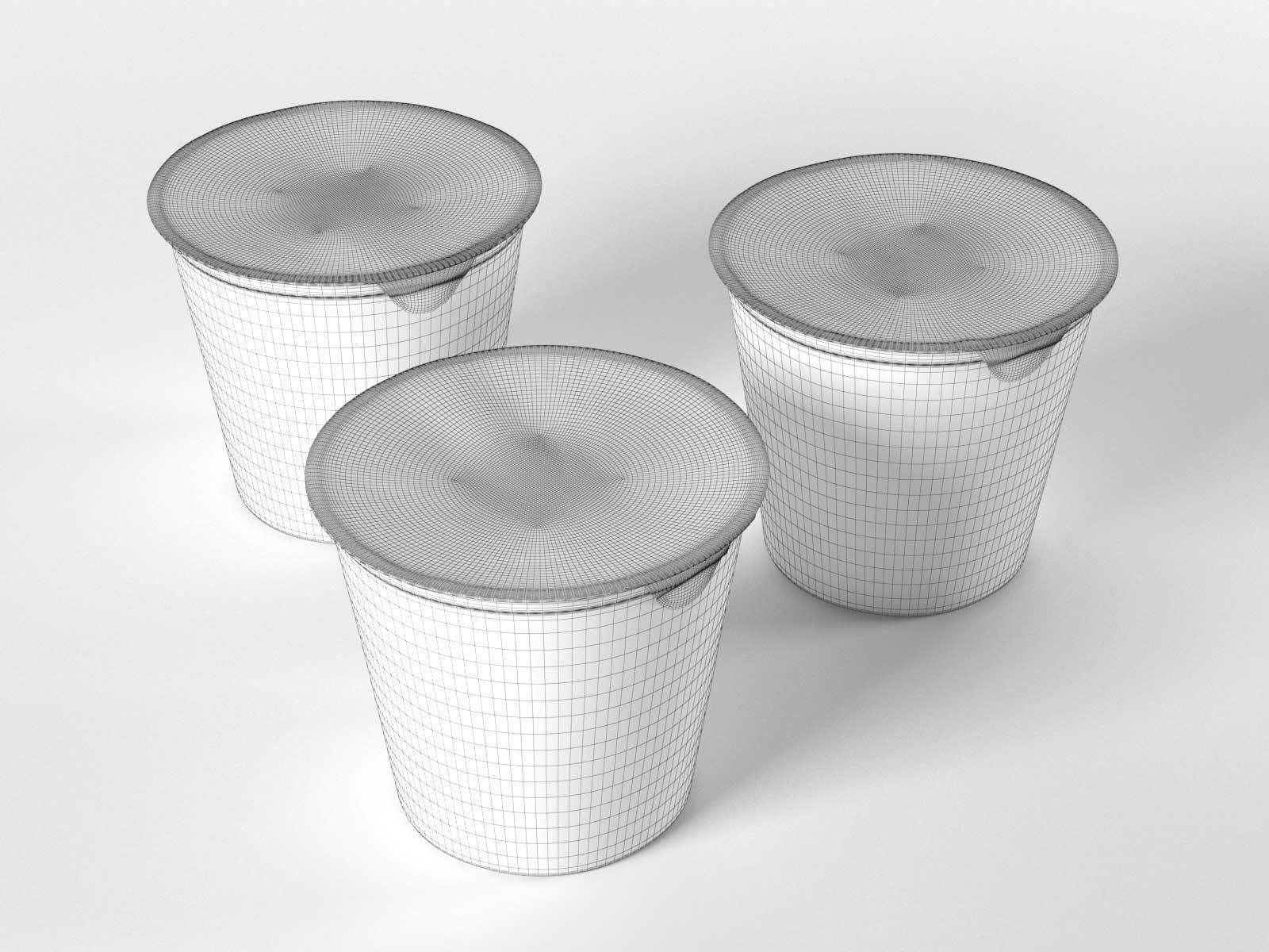 Yogurts three cups of yogurt with different flavors 3D model_1