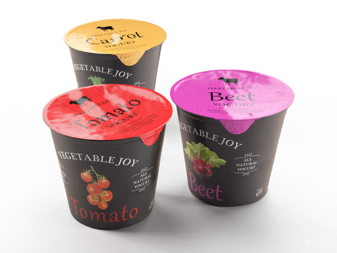 Yogurts three cups of yogurt with different flavors 3D model