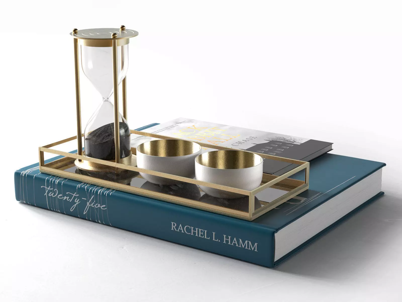 Books with Hourglass and Cups 3D model_0