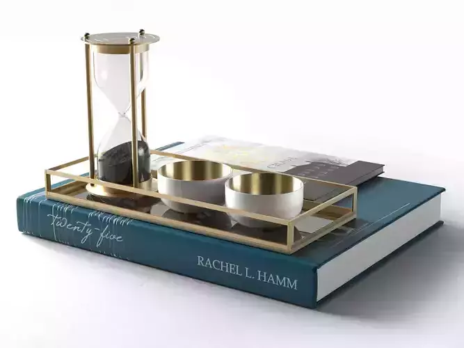 Books with Hourglass and Cups 3D model