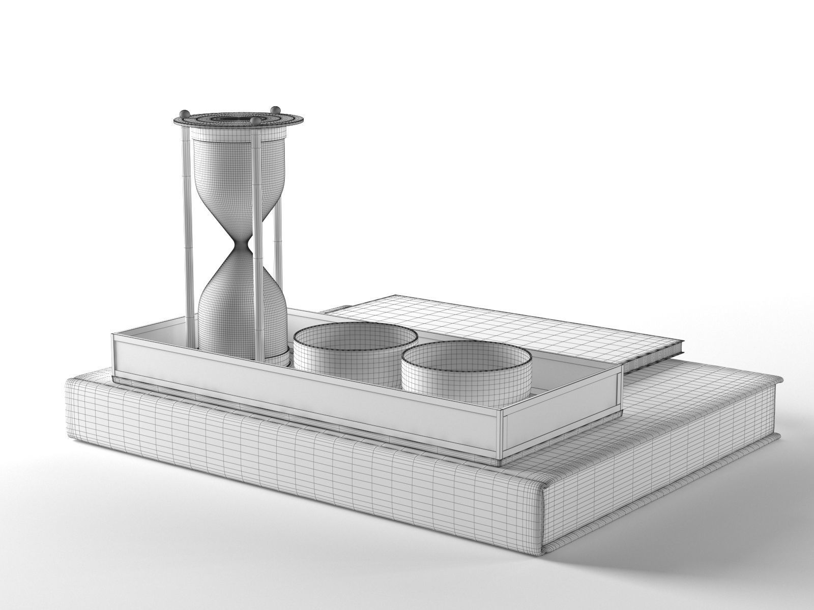 Books with Hourglass and Cups 3D model_1