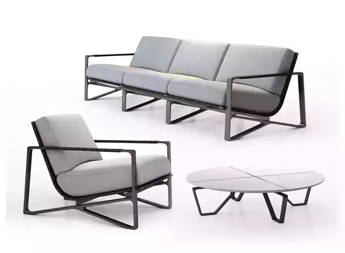 Holly Hunt Omura lounge armchair - Omura sofa - Meduse table 