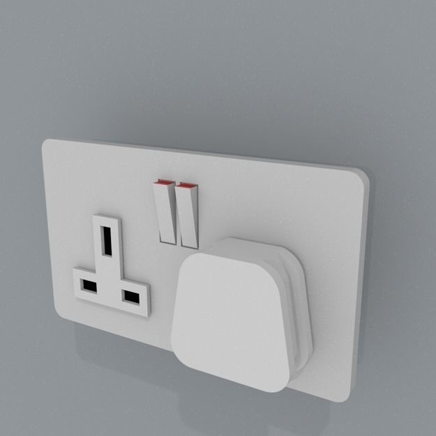 UK double electric socket with plug  Free low-poly 3D model_0
