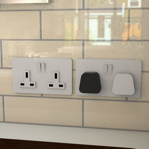 UK double electric socket with plug  Free low-poly 3D model_1