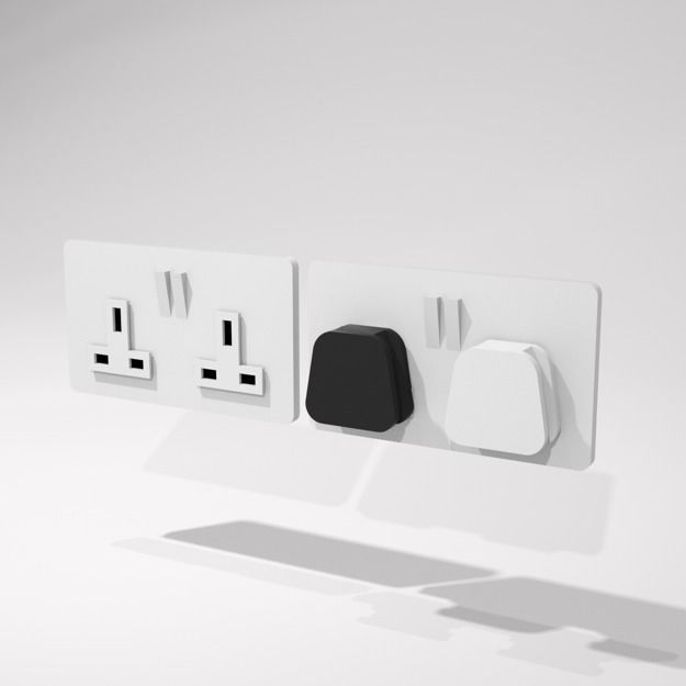 UK double electric socket with plug  Free low-poly 3D model_2