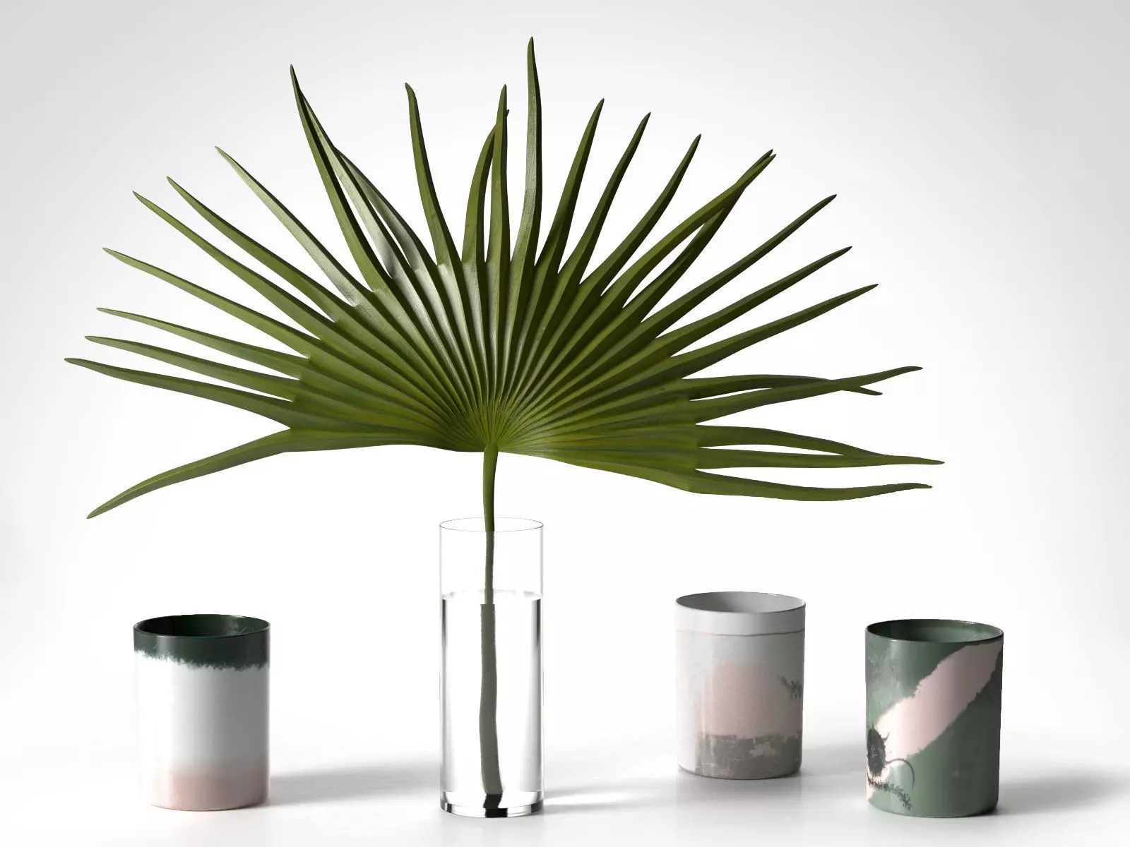 Palm Leaf in Glass Vase and Candles 3D model_0