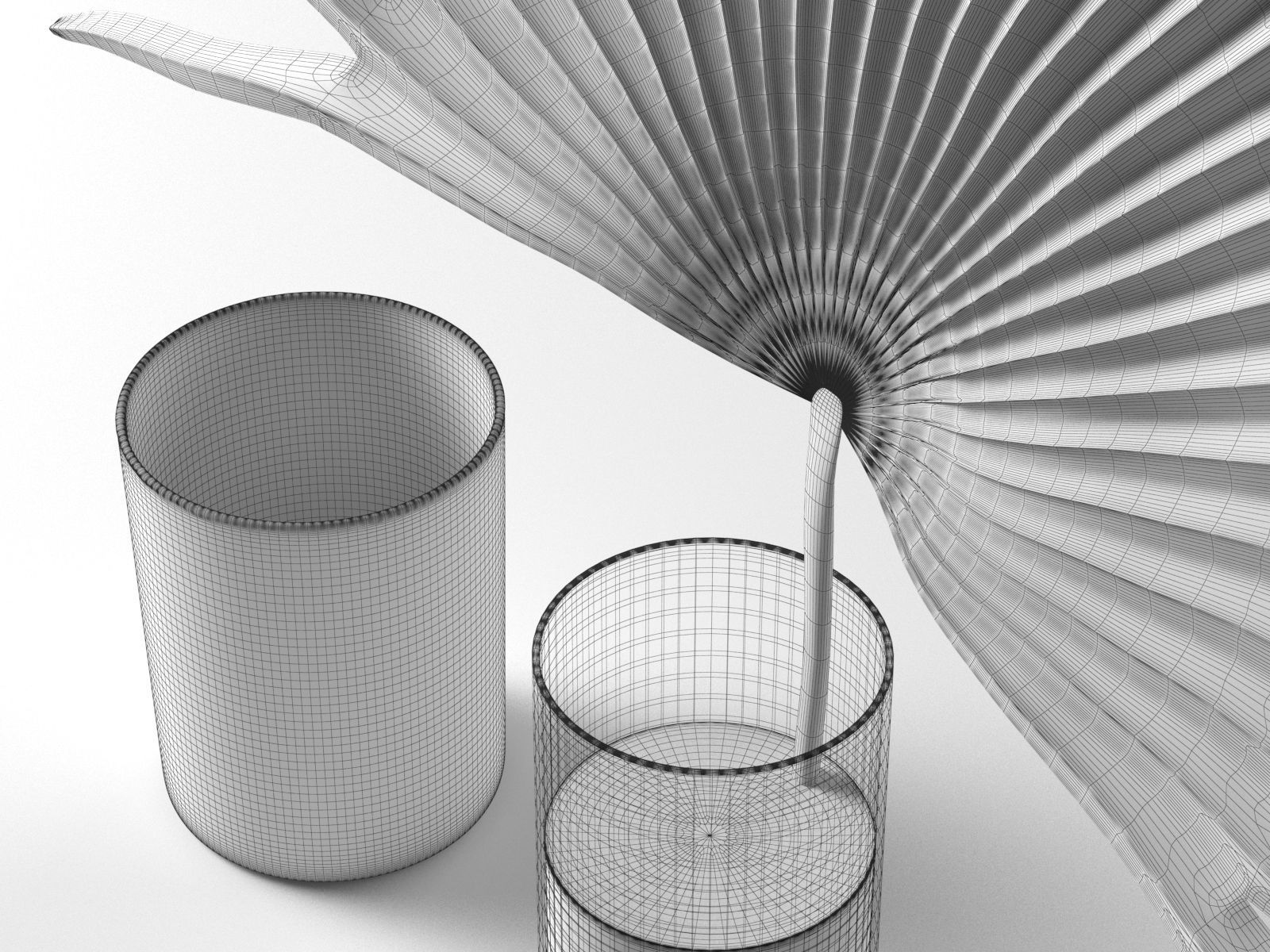 Palm Leaf in Glass Vase and Candles 3D model_2