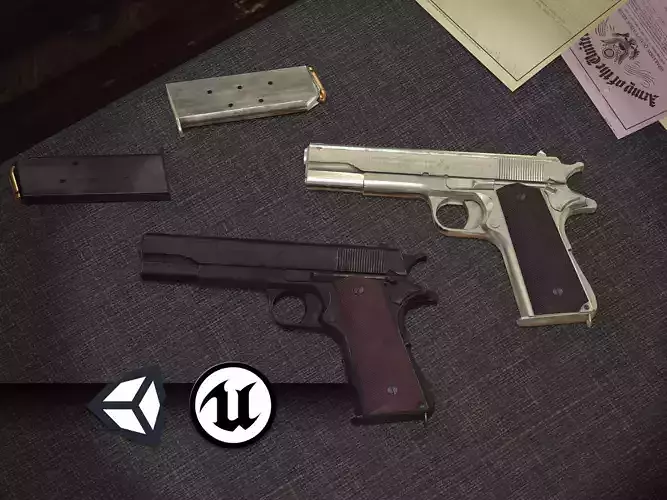 World War II - Colt M1911 A1 - PBR and Game Ready Low-poly 3D model