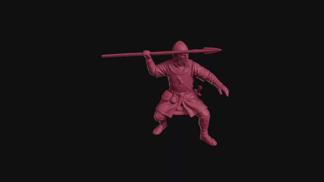 Spanish Almogavar Crouched with a Heavy Javelin Cocked to Throw 3D print model