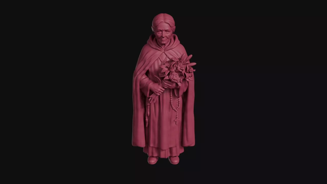 Old Woman with Flower Bouquet 3D print model