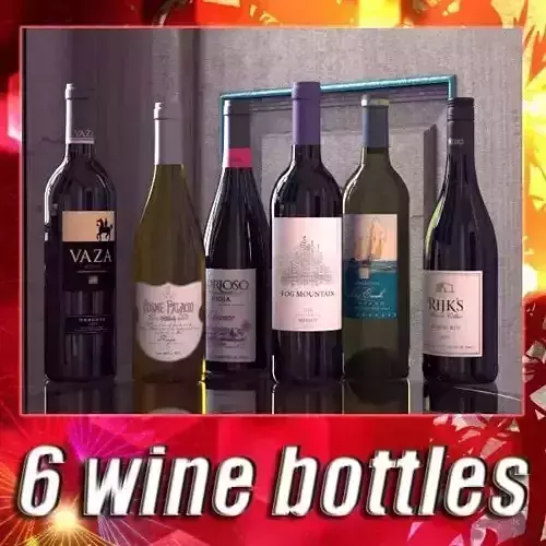 6 Wine Bottles Collection 3D model