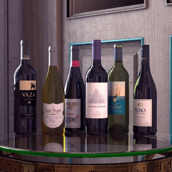 6 Wine Bottles Collection 3D model_1