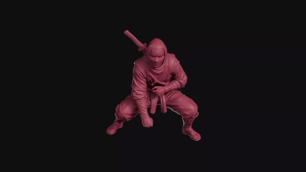 Crouching Ninja in Ready Stance with Sword 3D print model