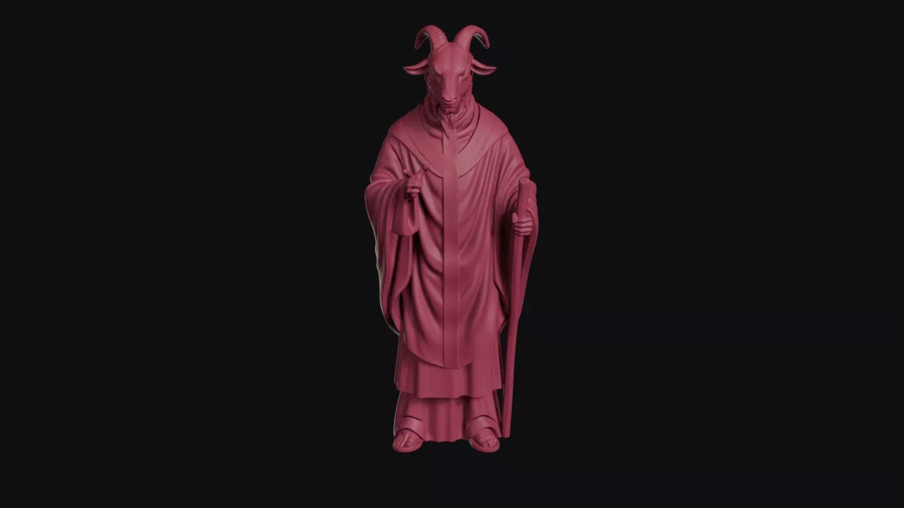 Angry Man with Goat Head Statue 3D print model