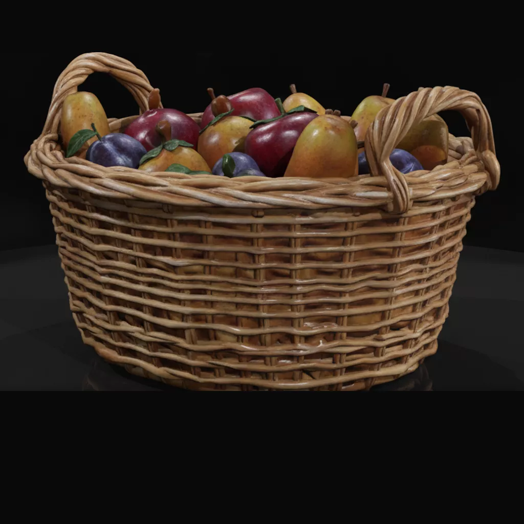 Wicker Basket with Assorted Fruit 3D print model