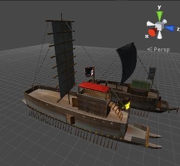 old samurai battle ship and old korea battle ship unity 3d Low-poly 3D model_0