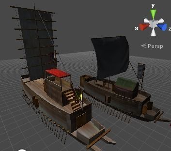 old samurai battle ship and old korea battle ship unity 3d Low-poly 3D model_4