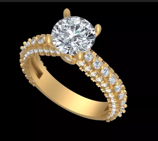 Round Diamond Multi Row Pave Engagement Ring 3D print model