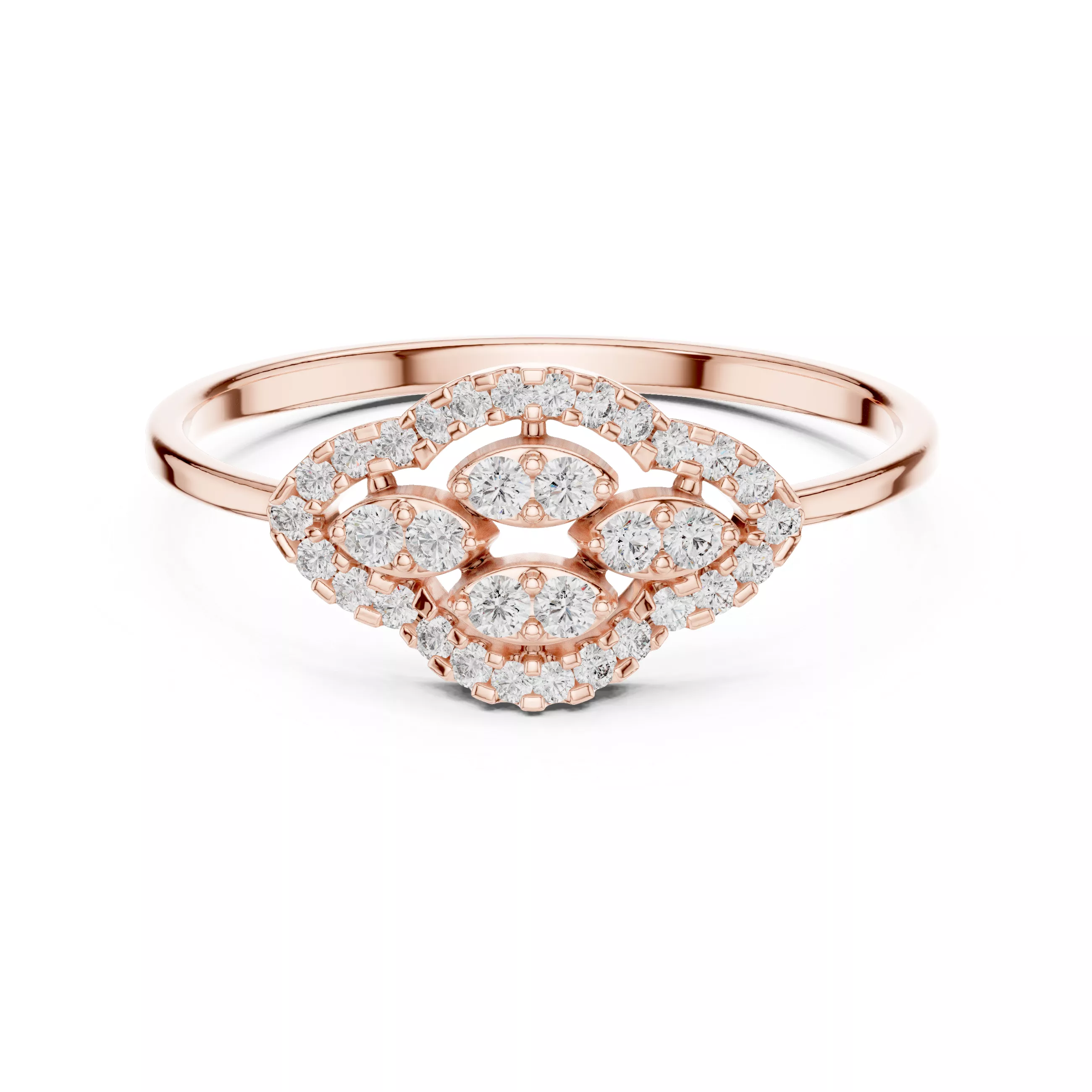 Oval Openwork Multi Cluster Diamond Statement Ring 3D print model