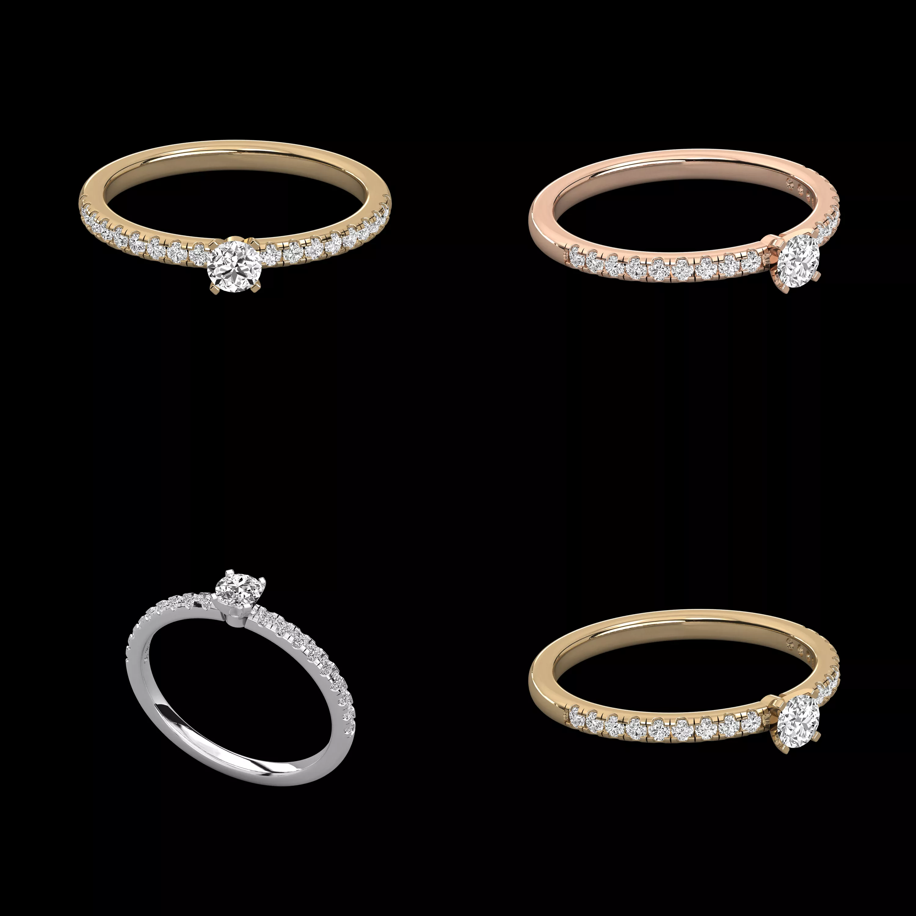 Diamond Engagement Ring Set 4 Jewelry CAD Designs 3DM 3D print model