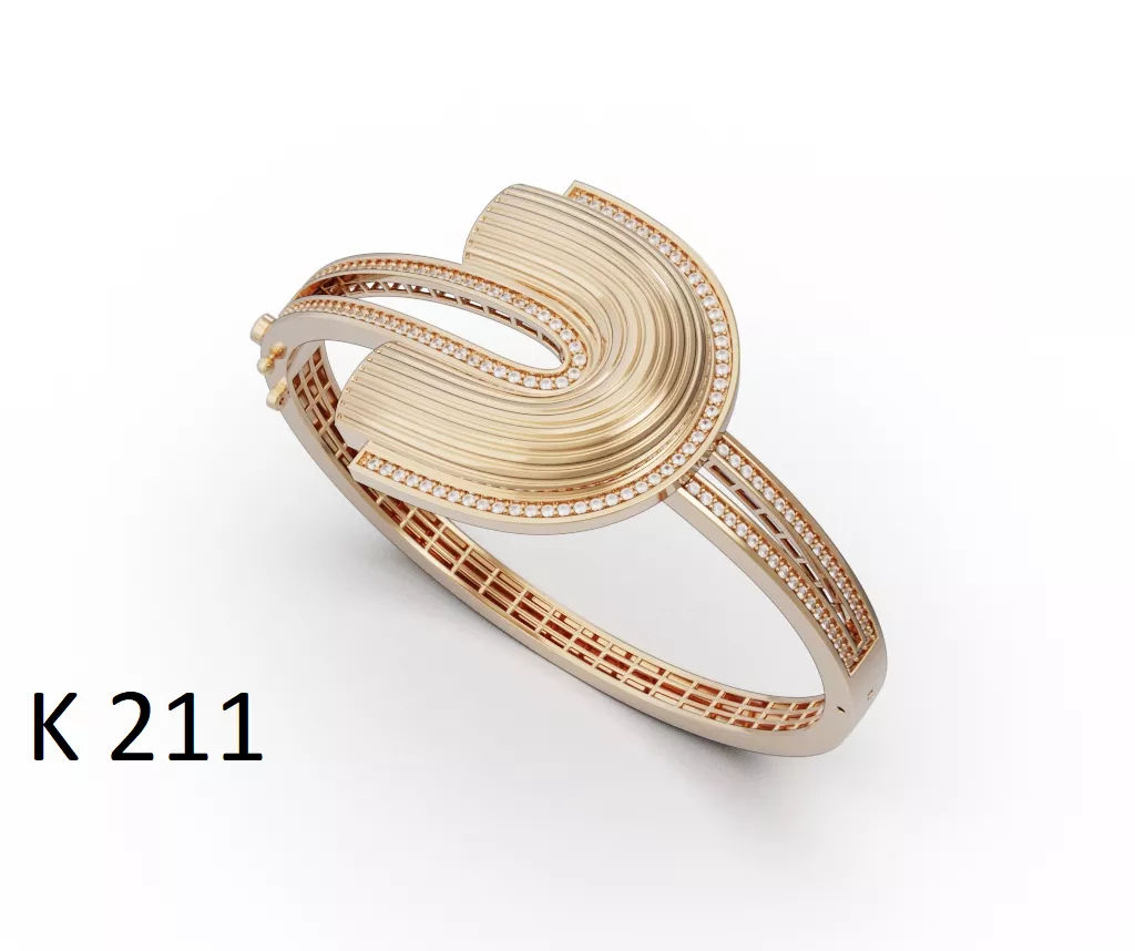 Luxury diamond pave bracelet gold bangle 3D print model