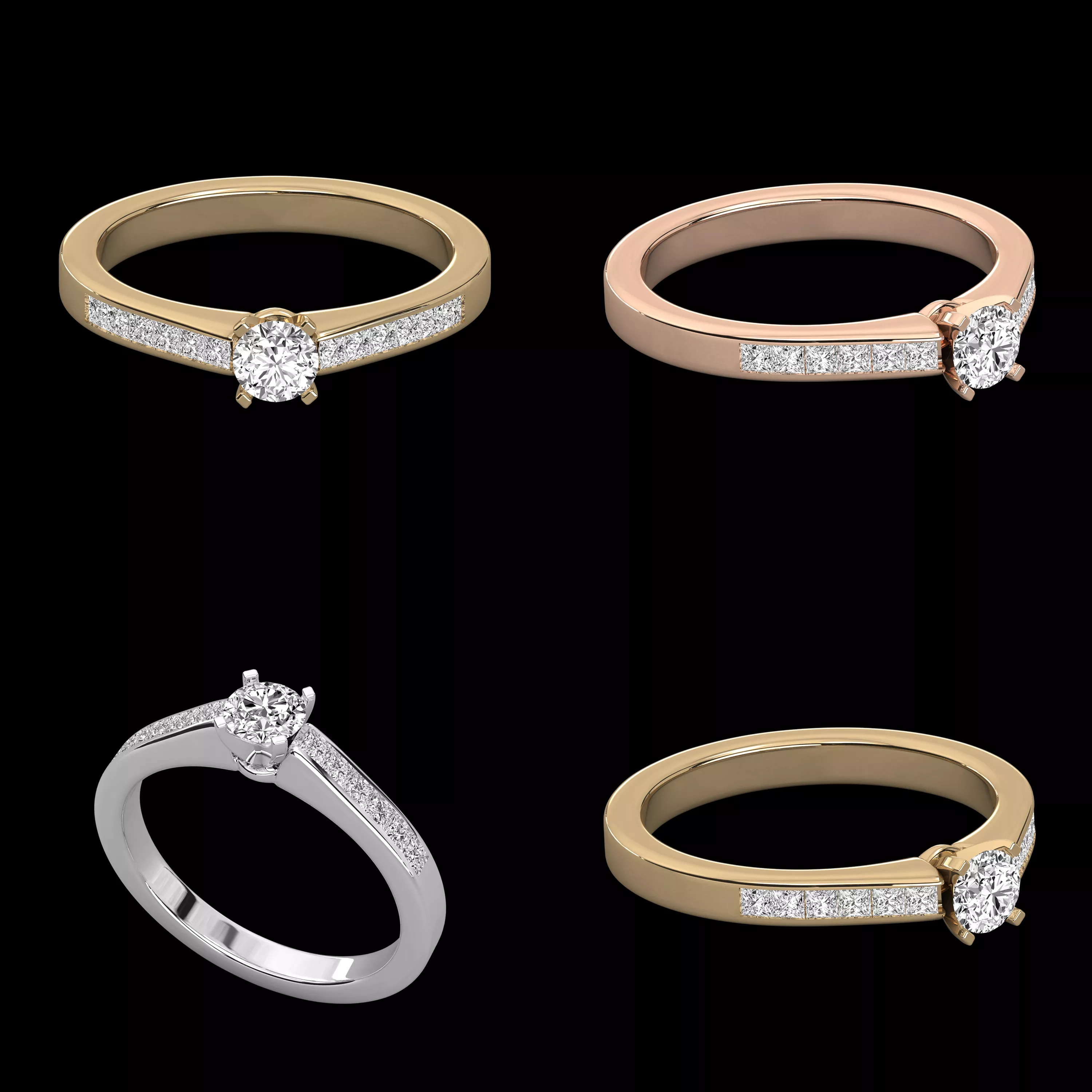 Diamond Engagement Ring Set 4 CAD Jewelry Designs 3DM 3D print model