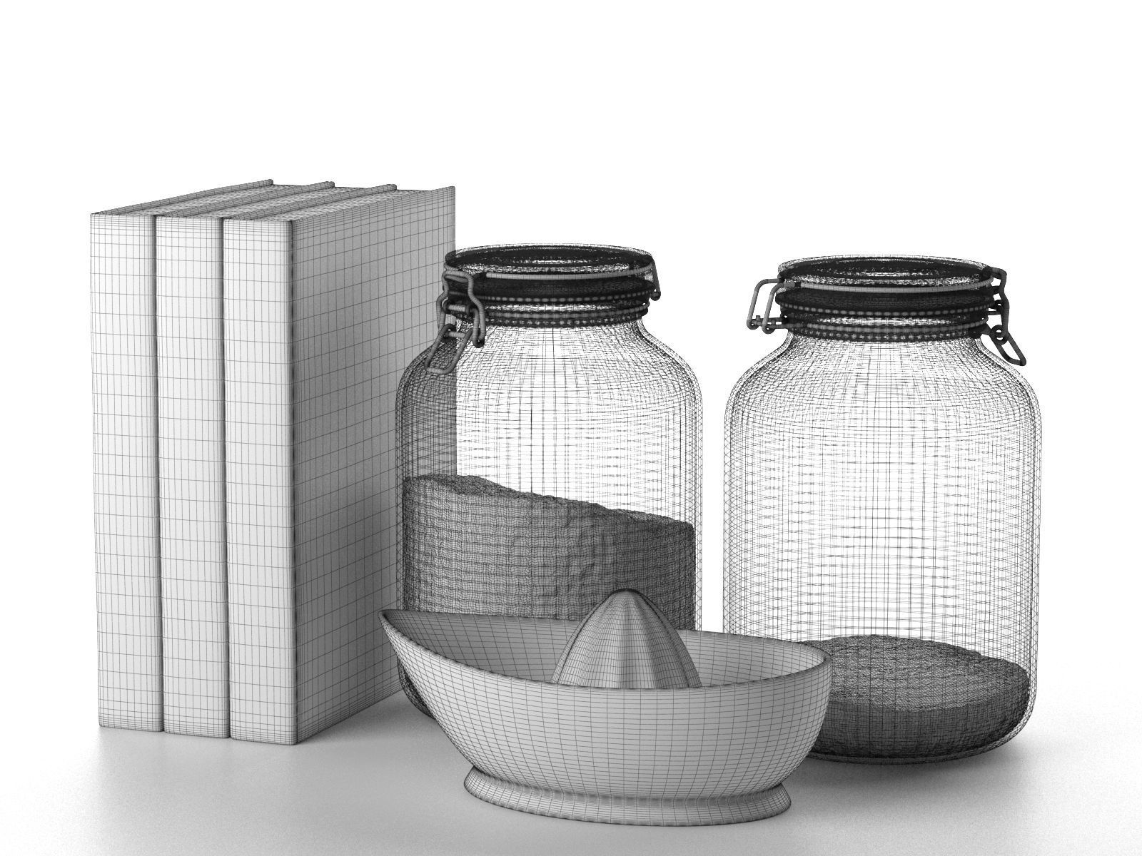 Books Jars and Plain Juicer 3D model_1
